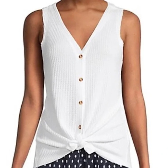 ***SOLD***Buttoned Tie-Front Waffle Tank Top - Picture 1 of 2